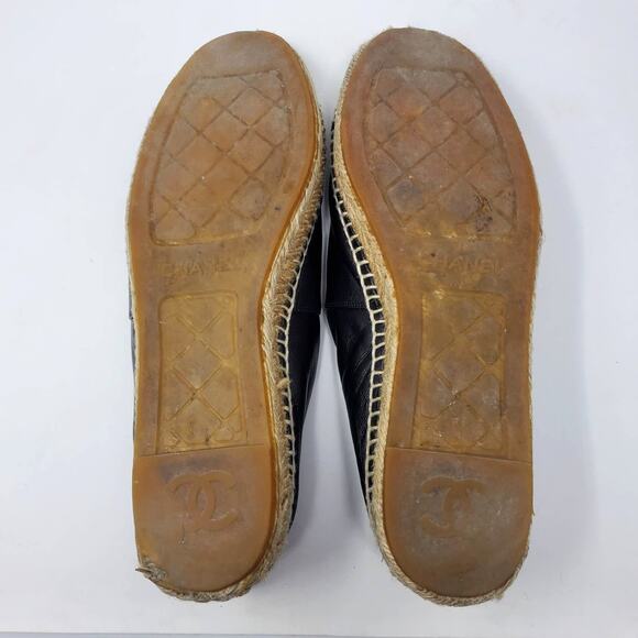 Chanel Espadrilles Lambskin Cap Toe Double Stack Cc Flats Slip-On Black 39 US9 - Picture 8 of 14